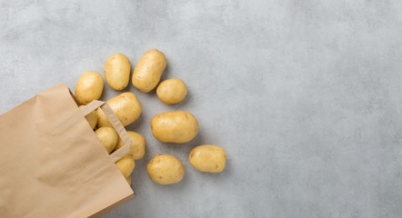 paper bag of potato on gray background