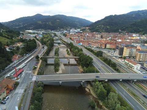 Mieres, city in Asturias,Spain. Aerial Drone Photo