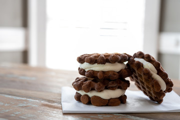 Waffle Ice Cream Sandwiches With Copy Space