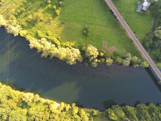 Asturias.Nalon River in beautiful landscape.Priañes.Spain.Aerial Drone Photo