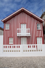 Typical wooden striped houses Costa Nova, Aveiro, Portugal