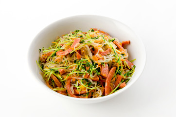 ピリ辛ソーセージと糸蒟蒻の炒め物