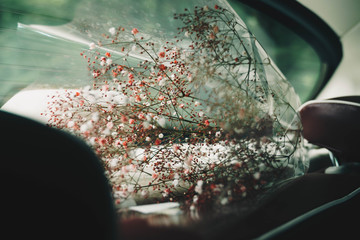 Baby's breath flower in the vintage car
