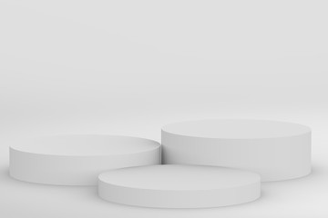 3d gray white cylinder podium minimal studio background. Abstract 3d geometric shape object illustration render.