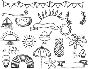 Summer pencil hand drawn material set