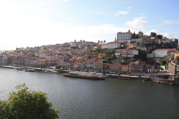 View on ancient city Porto,metallic Dom Luis bridge, Ribeira, Porto, Portugal