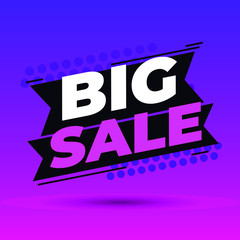 illustration for social media post with labels about big sale promotion in pink and purple on black bands
