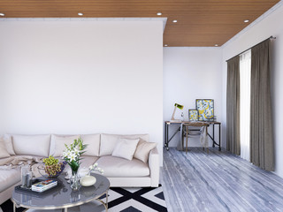 Interior Living Room Wall Mockup. 3D Illustration, 3D rendering.