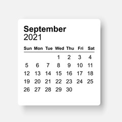 2021 September Calendar design. Simple design.