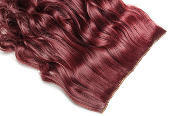 Single piece clip in claret red wavy synthetic hair extensions