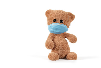 cute teddy covered mouth. concept of face mask 3d-illustration
