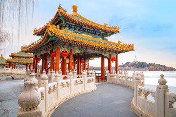 Obraz premium The Five-Dragon Pavilions at the north west of Beihai Park in Beijing, China