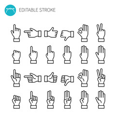 カフス付きハンドサインのラインアイコンセット