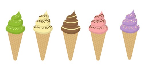 several flavors of ice cream cones