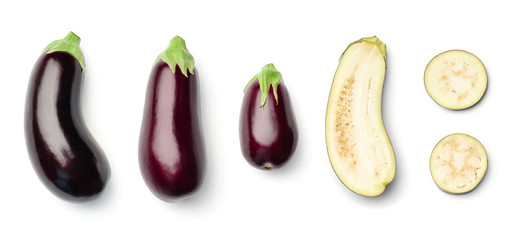 Collection of eggplant isolated on white background