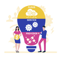 Obraz premium Flat design with people. CSP - cloud service provider. business concept background. Vector illustration for website banner, marketing materials, business presentation, online advertising
