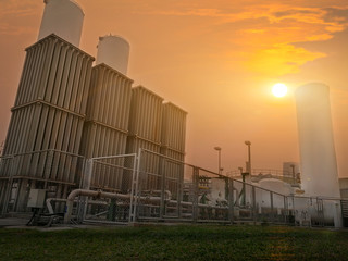 Large or big tanks of Liquid oxygen tanks and Liquid ntrogen tanks with heat exchange tower from...