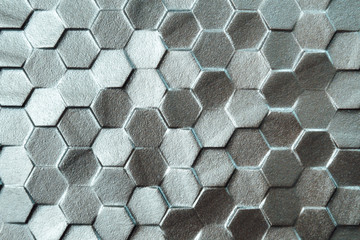 Silver hexagonal mosaic tiles for texture background.