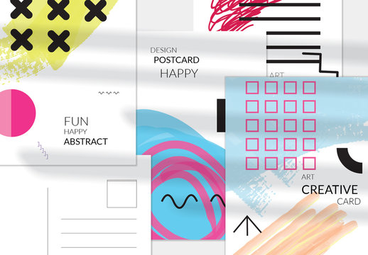 Postcard Memphis Vertical Black Crosses on Green and Pink Circle Layout 