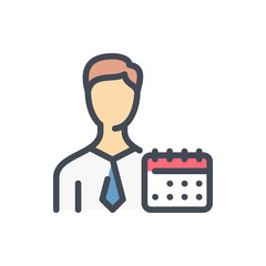 Business Person with Calendar color line icon. Personal Work Schedule vector outline colorful sign.