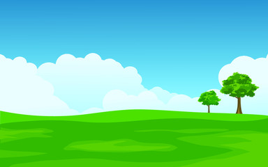 Obraz premium landscape with meadow, trees and clouds