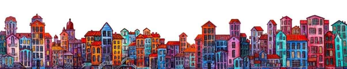 Fototapeta premium Beautiful Buildings. Cityscape panorama., oil painting, artistic background.