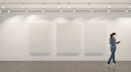 Empty white studio backdrops and spotlight on entertainment room background with showing scene. White product display or blank room. 3D rendering.