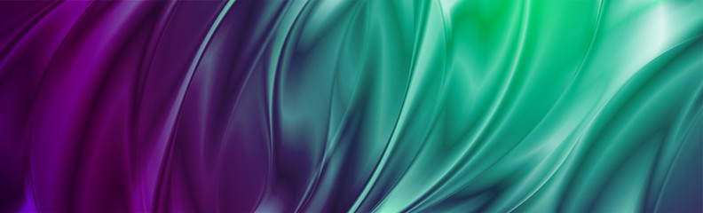 Abstract cyan violet liquid flowing elegant waves banner design. Smooth silk wavy header background. Vector tech illustration