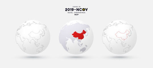 Set Earth Globes. Globe world. Template earth with map. Novel Coronavirus (2019-nCoV). vector illustration.