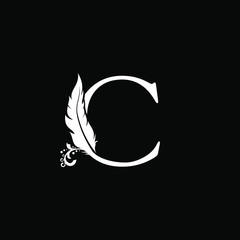 Luxury Feather Letter C logo Template. White Design Concept