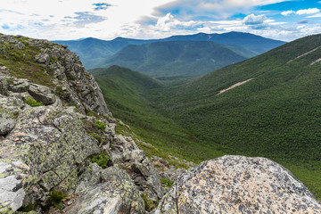 The valley below Bondcliff, West Bond and Owl's Head is full of lush, green forest