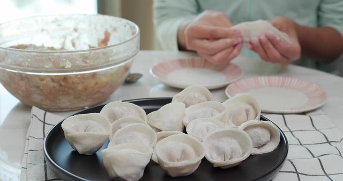 Woman make chinese meat dumpling