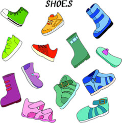 stickers, set of elements shoes boots, shoes, sandals