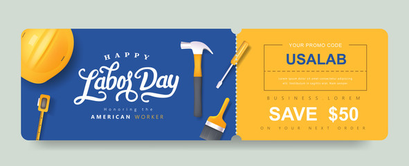 USA Labor day Gift promotion Coupon banner background. Elegant Labor day Voucher Design. 