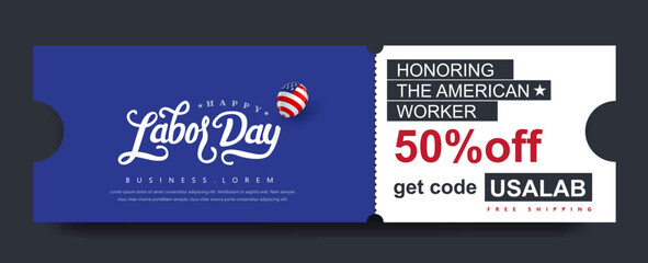 USA Labor day Gift promotion Coupon banner background. Elegant Labor day Voucher Design. 