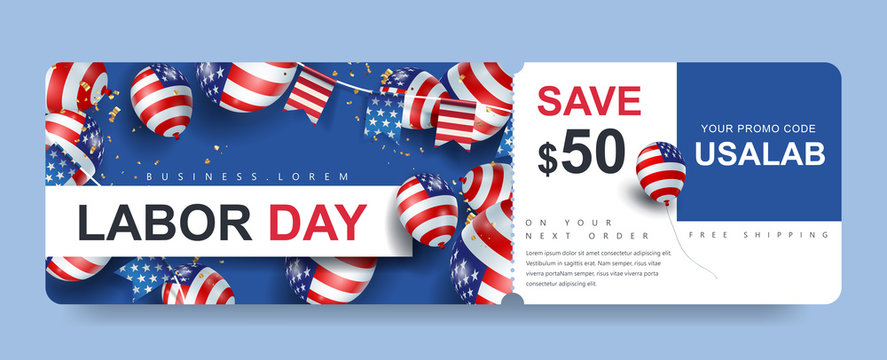 USA Labor day Gift promotion Coupon banner background. Elegant Labor day Voucher Design.
