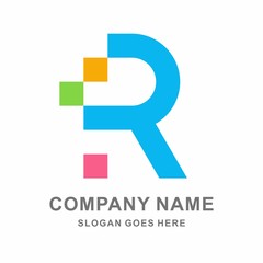 Monogram Letter R Geometric Square Pixel Business Company Vector Logo Design