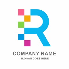 Monogram Letter R Geometric Square Pixel Business Company Vector Logo Design