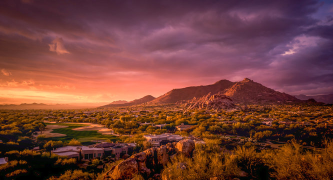 Golden sunset over North Scottsdale,Arizona.	