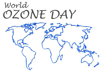 Obraz premium hand drawn world map with text world ozone day.vector illustration.