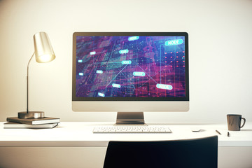Abstract creative coding illustration on modern computer monitor, software development concept. 3D Rendering