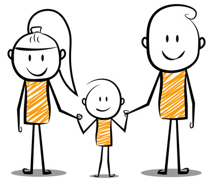 happy family. cartoon stickman poster of happy family.vector illustration.