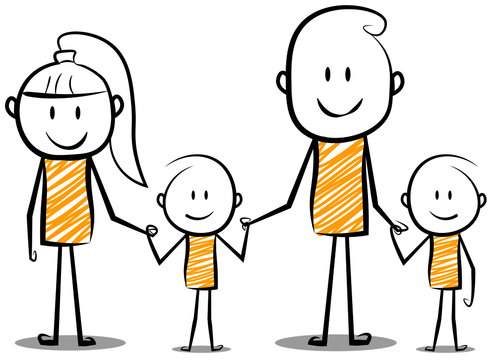 happy family. cartoon stickman poster of happy family.vector illustration.