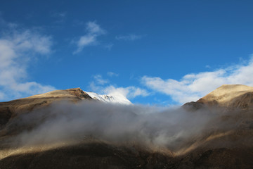 View of mountains with the clouds near the Everest Base Camp, Tibet