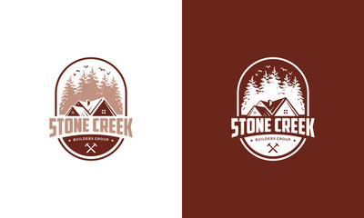 illustration vector graphic of classic, modern, vintage, badge, emblem, stamp style for real estate, house building in forest logo design