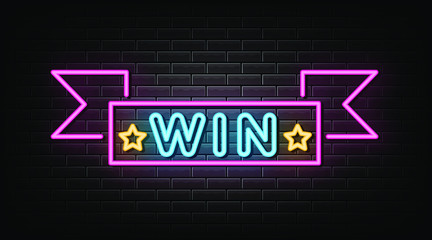 Win neon signs vector. Design template neon sign