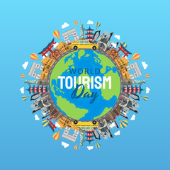 hand drawn illustration of world tourism day concept. Vector Illustration