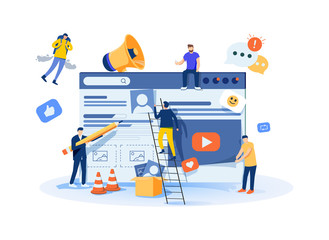 Vector illustration concept of social media apps and services. Creative flat design for web banner, marketing material.