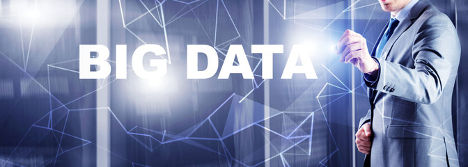 Inscription Big Data on Blurred Provider Room. Information technology 2021. Engineers in the server room.