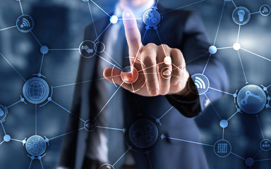 Manufacturing automation innovation concept on abstract background.